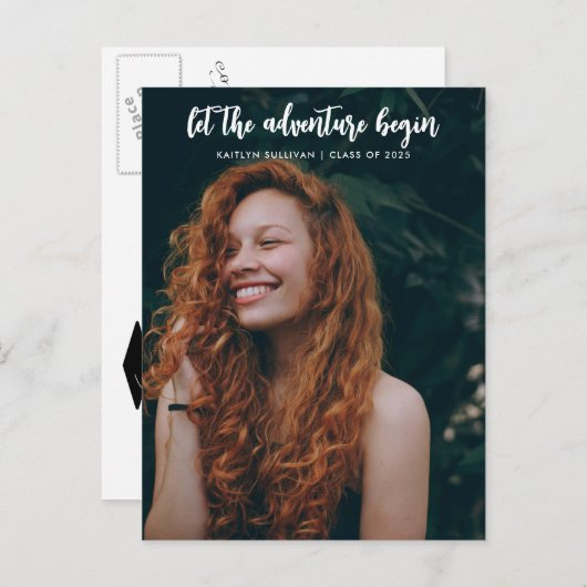 Laat het avonturenscript modern beginnen | Afstude Aankondigingskaart (Voorkant / Achterkant)