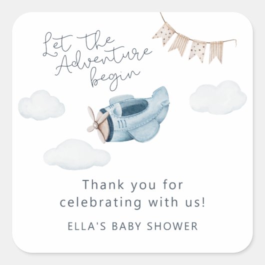 Laat het avontuur Baby shower beginnen Vierkante Sticker (Voorkant)