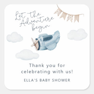 Laat het avontuur Baby shower beginnen Vierkante Sticker