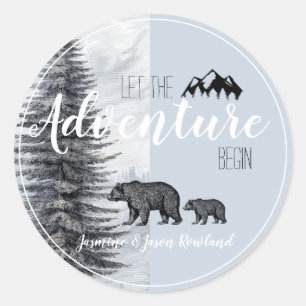 Laat het avontuur Begin Beer Baby shower Woodland Ronde Sticker