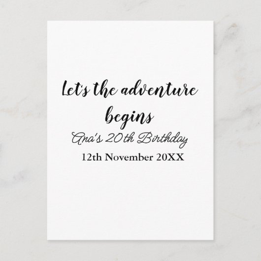 laat het avontuur beginnen 20ste verjaardag naam t briefkaart (Voorkant)