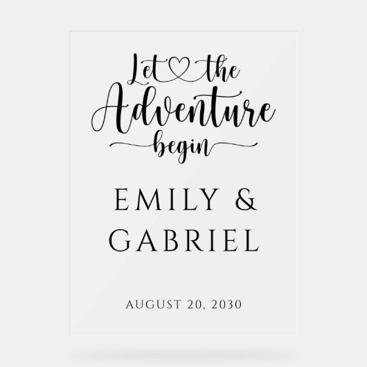 Laat het avontuur beginnen aangepaste bruiloft acryl bord (Voorkant)