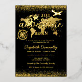 Laat het Avontuur Beginnen Afstudeerfeest Folie Uitnodiging (Voorkant)