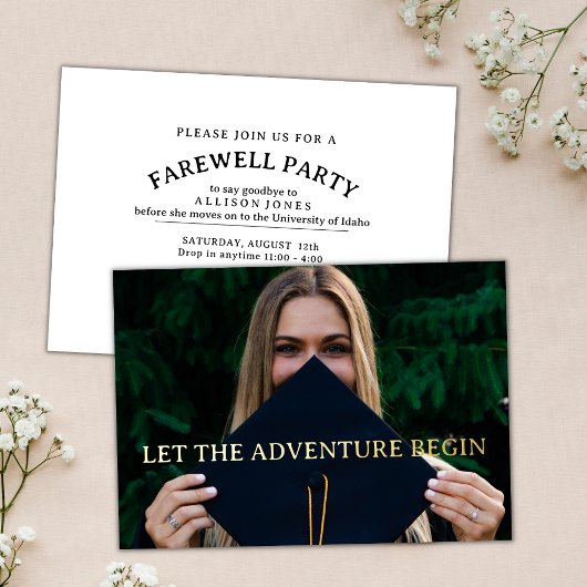 Laat het avontuur beginnen Afstuderen Afscheidsfee Folie Uitnodiging