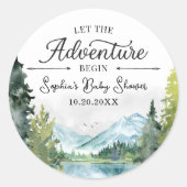 Laat het avontuur beginnen Baby Shower Sticker (Voorkant)