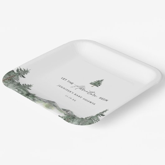 Laat Het Avontuur Beginnen Berg Baby Shower Papieren Bordje (Gebogen)