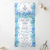 Laat het avontuur beginnen Blauwe Bloemen Drieluik Uitnodiging (Binnen)