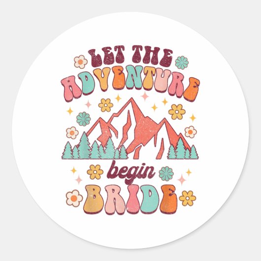 Laat het avontuur beginnen bruid bruiloft aankondi ronde sticker (Voorkant)