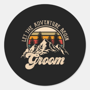 Laat het avontuur beginnen bruidegom koppels match ronde sticker