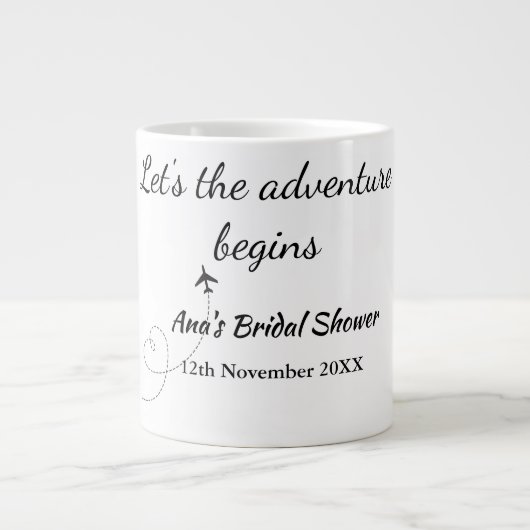 laat het avontuur beginnen bruids douche voeg naam grote koffiekop (Voorkant)