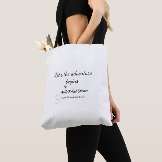 laat het avontuur beginnen bruids douche voeg naam tote bag (Dichtbij)