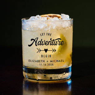 Laat het avontuur beginnen bruiloft gunst whisky glas