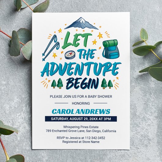 Laat het avontuur beginnen! Camping Baby shower Kaart