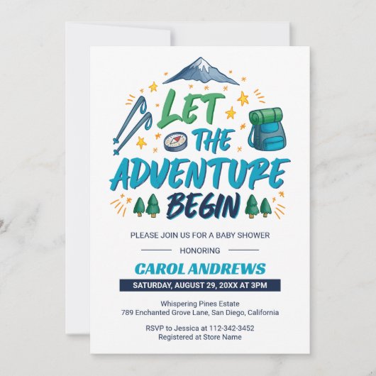 Laat het avontuur beginnen! Camping Baby shower Kaart (Voorkant)
