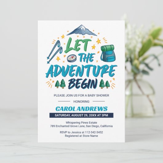 Laat het avontuur beginnen! Camping Baby shower Kaart (Staand voorkant)
