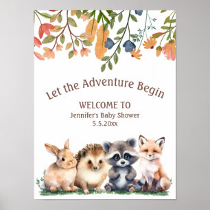 laat het avontuur beginnen dieren baby shower welk poster