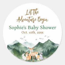 Laat het avontuur beginnen Forest Baby shower Favo Ronde Sticker