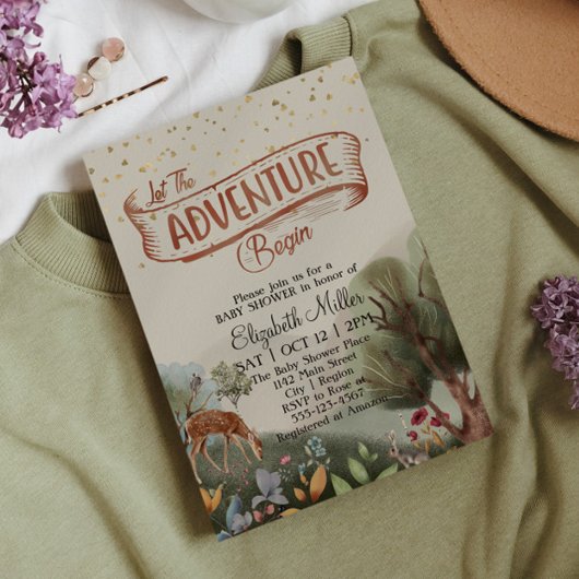 Laat het avontuur beginnen gekleurd Baby shower va Kaart