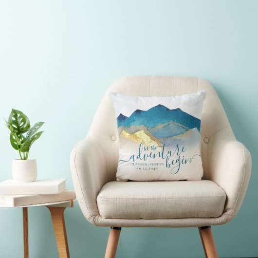 Laat het avontuur beginnen met de blauwe gouden br kussen (Stoel)