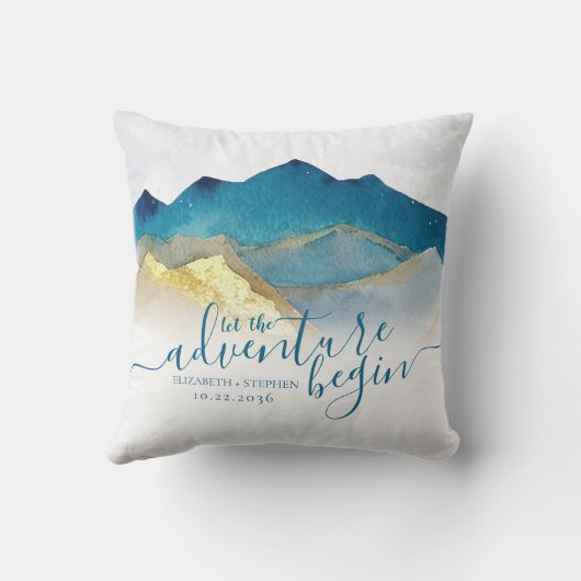 Laat het avontuur beginnen met de blauwe gouden br kussen (Achterkant)