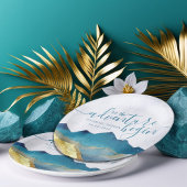 Laat het avontuur beginnen met de blauwe gouden br papieren bordje