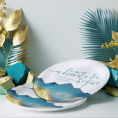 Laat het avontuur beginnen met de blauwe gouden br papieren bordje