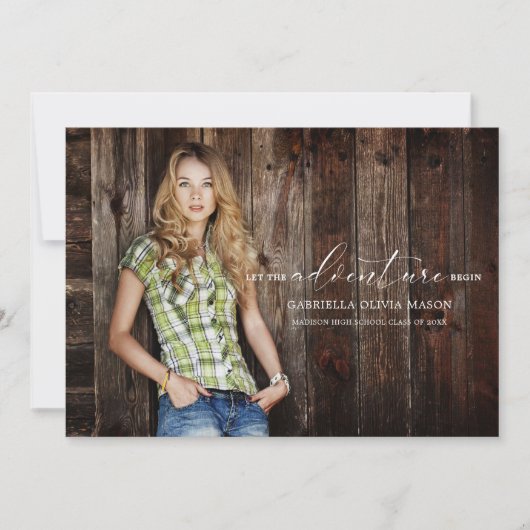 Laat het avontuur beginnen met foto Afstuderen Aankondiging (Voorkant)