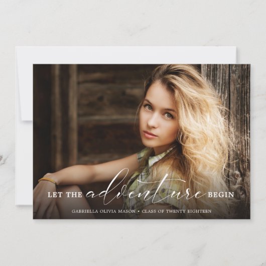Laat het avontuur beginnen met foto Afstuderen Aankondiging (Voorkant)