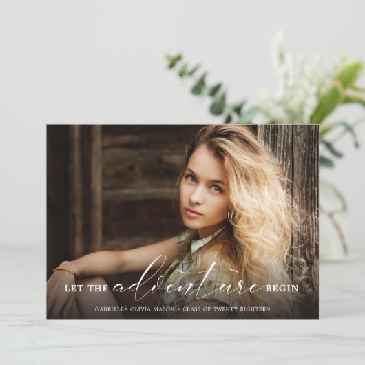 Laat het avontuur beginnen met foto Afstuderen Aankondiging (Staand voorkant)