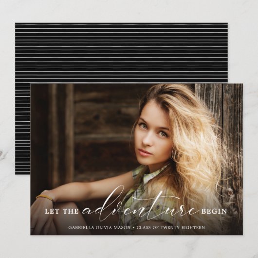 Laat het avontuur beginnen met foto Afstuderen Aankondiging (Voorkant / Achterkant)