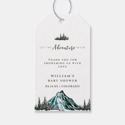Laat het avontuur beginnen met Mountain Pine Baby  Cadeaulabel (Voorkant)