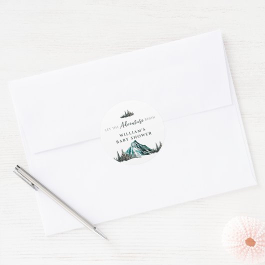 Laat het avontuur beginnen met Mountain Pine Baby  Ronde Sticker (Envelop)