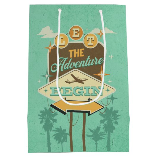 Laat het avontuur beginnen met retro stijl ontwerp medium cadeauzakje (Achterkant)