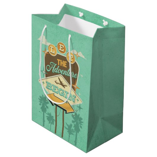 Laat het avontuur beginnen met retro stijl ontwerp medium cadeauzakje (Achterkant Gekanteld)