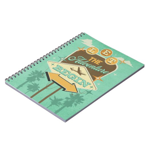 Laat het avontuur beginnen met retro stijl ontwerp notitieboek (Linkerzijde)