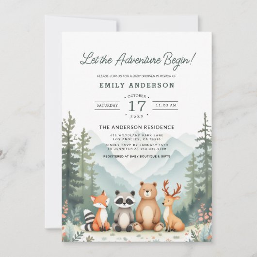 Laat het avontuur beginnen met Woodland Baby showe Kaart (Voorkant)