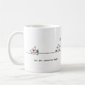 "Laat het avontuur beginnen"Mok door Harten en all Koffiemok (Links)