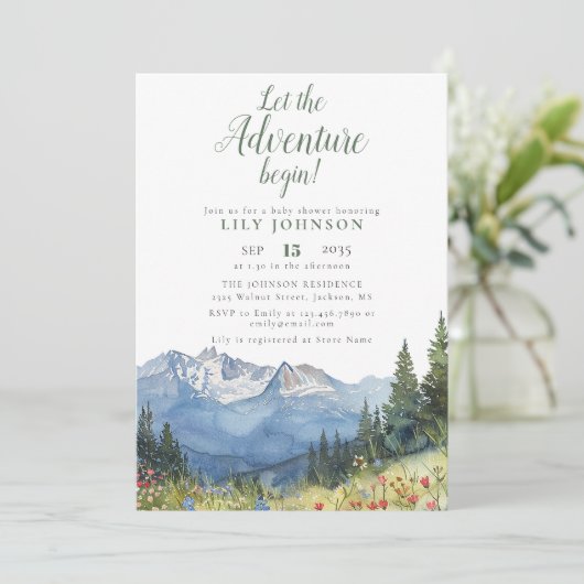 Laat het avontuur beginnen Mountain Baby shower Kaart (Staand voorkant)