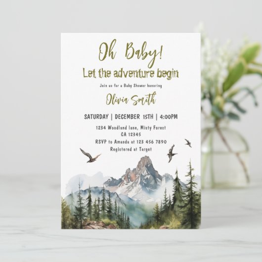Laat het avontuur beginnen Mountain Baby shower Kaart (Staand voorkant)