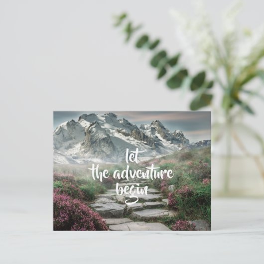 Laat het avontuur beginnen /Mountains /Personalize Briefkaart (Staand voorkant)
