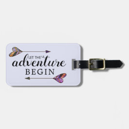 Laat het avontuur beginnen pijl hart paars bagagelabel