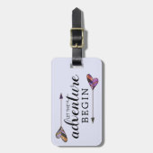 Laat het avontuur beginnen pijl hart paars bagagelabel (Voorkant verticaal)