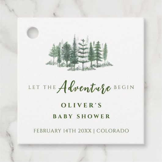 Laat het avontuur beginnen rustieke bos Baby showe Bedankjes Labels (Voorkant)