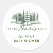 Laat het avontuur beginnen rustieke bos Baby showe Ronde Sticker (Voorkant)