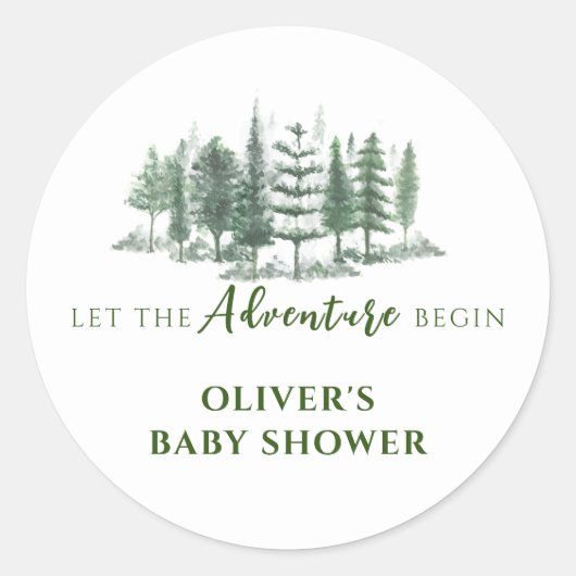 Laat het avontuur beginnen rustieke bos Baby showe Ronde Sticker (Voorkant)