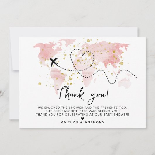 "Laat het avontuur beginnen!" Travel Map Baby show Bedankkaart (Voorkant)