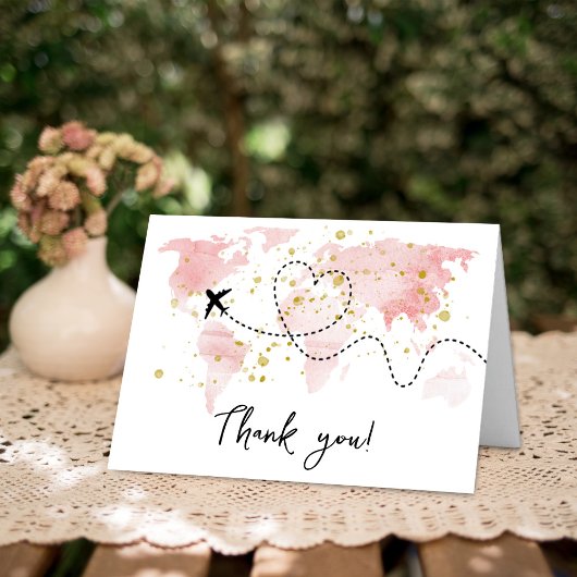 "Laat het avontuur beginnen!" Travel Map Baby show Bedankkaart