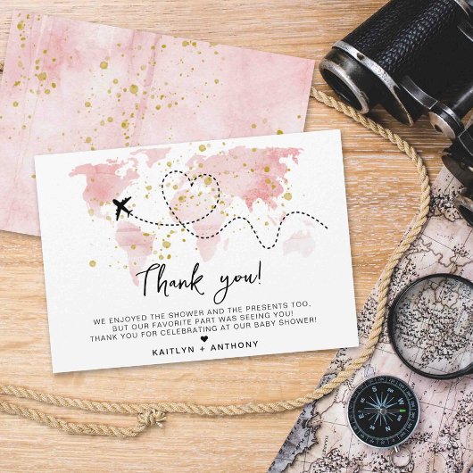 "Laat het avontuur beginnen!" Travel Map Baby show Bedankkaart