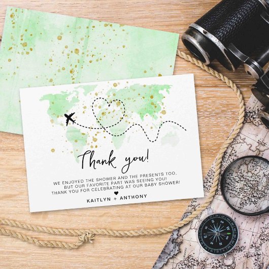 "Laat het avontuur beginnen!" Travel Map Baby show Bedankkaart
