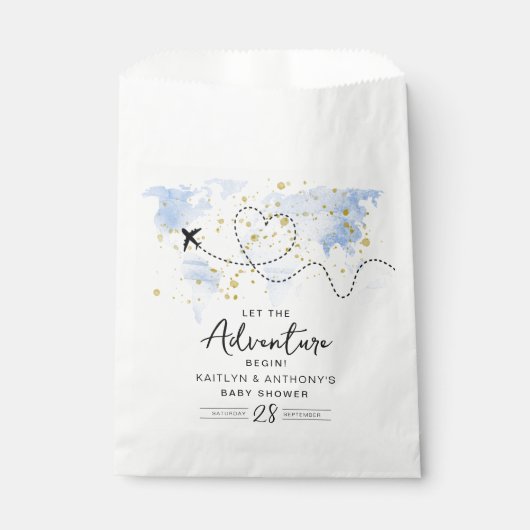 "Laat het avontuur beginnen!" Travel Map Baby show Bedankzakje (Voorkant)